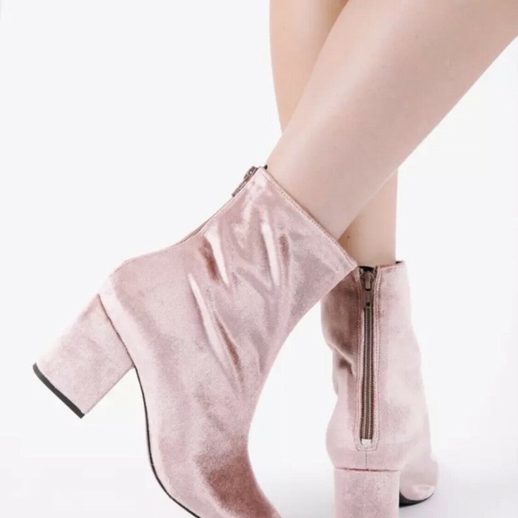 Free People Velvet Cecile Bootie Rose Block Heel Ankle Boots New! - Picture 3 of 12